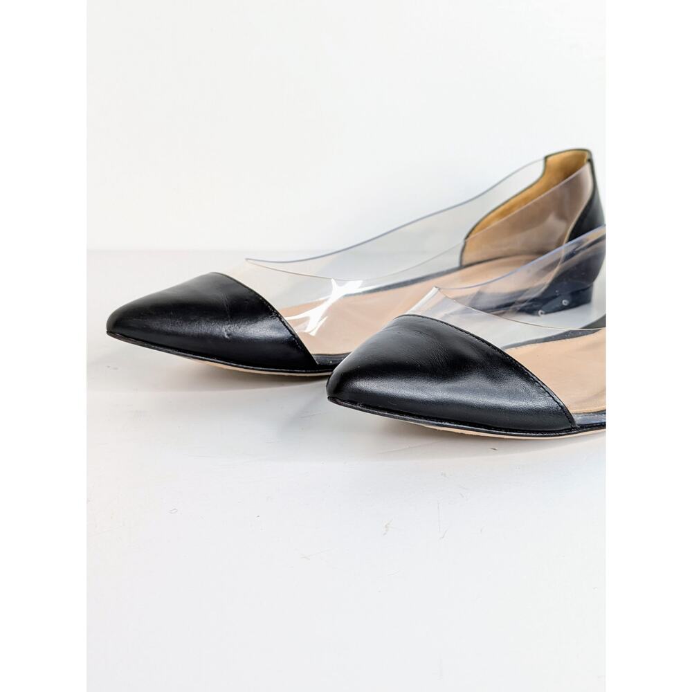 Gianvito Rossi Plexi Flats 39.5 Black Leather Clear PVC Pointed Toe Ballet 9.5 - Picture 5 of 13